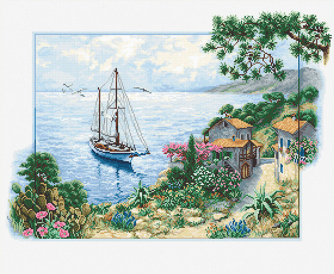 Морская тема в вышивке: маяки, море, корабли...
