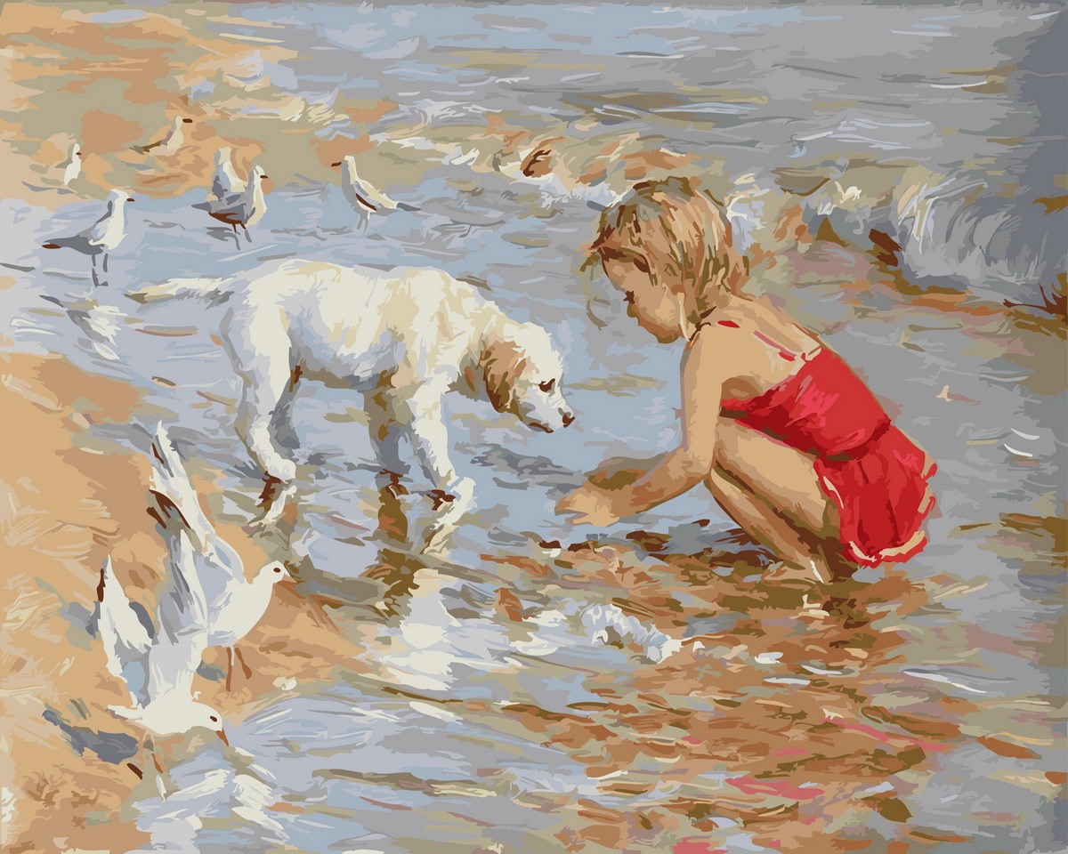 Девочка на пляже картина