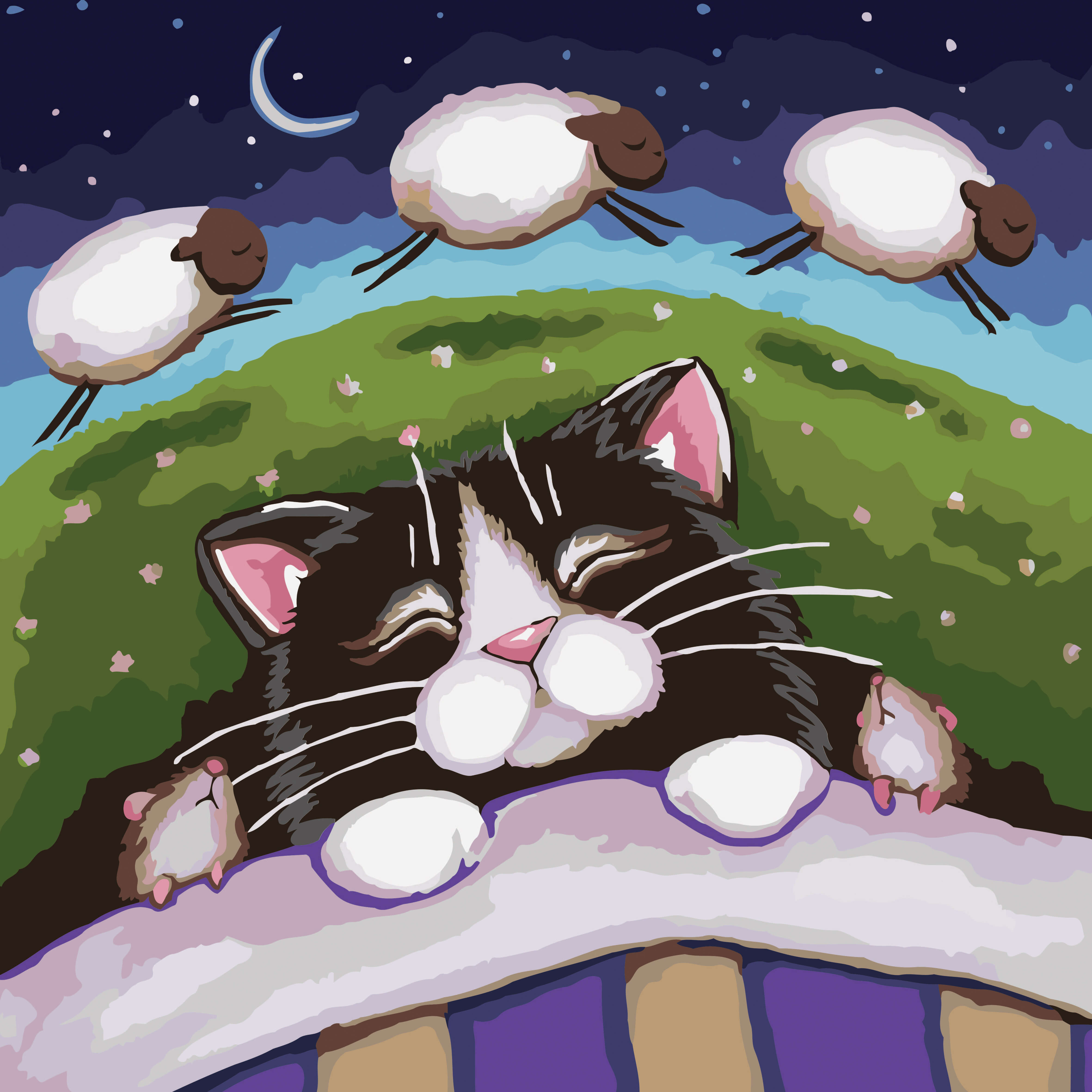 Доброй ночи весенние картинки позитивные. Доброй ночи кот. Спокойной ночи кот. Сон иллюстрация. Сладких снов котик.